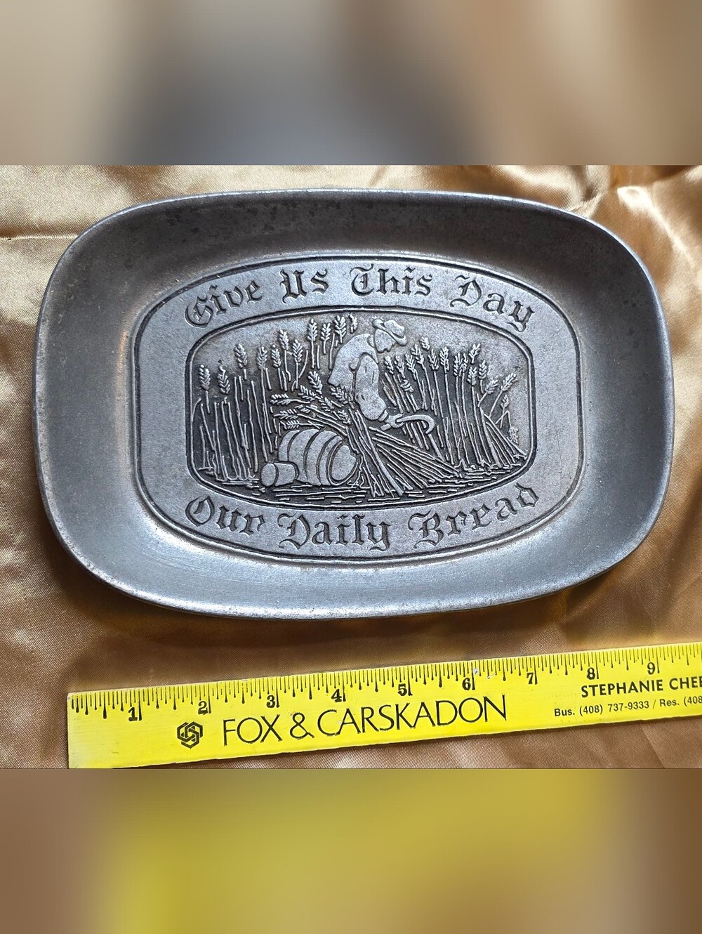 Embossed 'Our Daily Bread' Decorative Pewter Serving Tray By Wilton-Columbia, PA